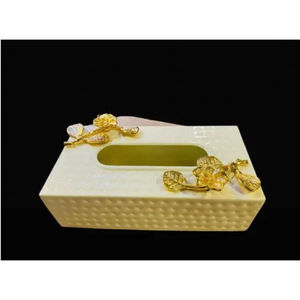 Boîte à mouchoirs en métal de table moderne en métal de la meilleure qualité avec fleur dorée Boîte à mouchoirs Porte-serviettes Accessoires de salle de bain - Product Image 6