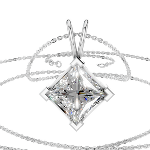 Pendentif solitaire taille princesse en or massif 14 carats plaqué rhodium, collier de luxe en moissanite couleur D, cadeau unisexe, à porter tous les jours - Product Image 1