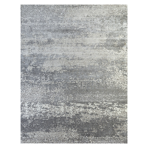 Tapis noué à la main en laine et soie de bambou à motifs abstraits Uvenuti gris et noir - LRB-1610 pour usage domestique - Product Image 1