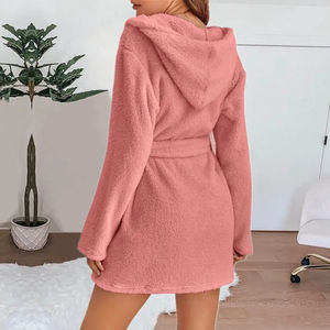 Hiver Femmes Peignoir Fluffy Plush Pyjamas Ladies Sexy Hooded Dressing Solid Color Gown Warm Bathrobe Female loungewear - Product Image 3