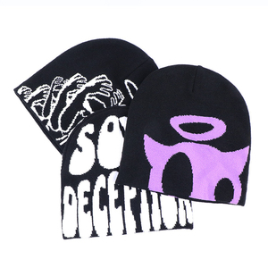 หมวกบีนนี่อะคริลิคถักแบบลำลองสำหรับผู้ใหญ่สีดำพร้อมโลโก้ภาพและตัวอักษร - Product Image 3