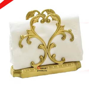 Servilletero de diseño de aluminio y metal con acabado dorado de aspecto real para restaurante y bar de hotel - Product Image 1