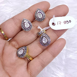 Magnifique ensemble de bijoux en argent plaqué or 925 avec pierres précieuses Polki, fait à la main, bijoux de mariage, cadeau - Product Image 1