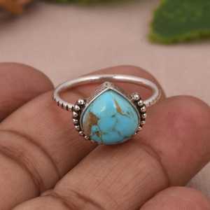 Kingman turquesa corazón anillo de plata esterlina Boho declaración joyería hecha a mano suroeste anillo de piedras preciosas regalo único para ella - Product Image 1