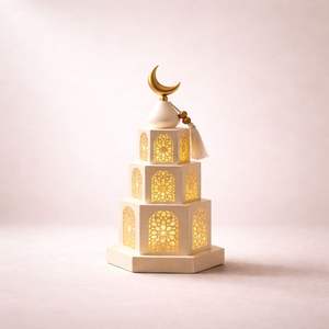 Vintage Gold Metal <b>Moroccan</b> Arch <b>Lantern</b> with Intricate Pattern Warm Candle Glow Ideal for Festive Home Decor and Gifting - Product Image 6