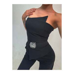 Elastic Women's Belt with <b>Silver</b> Buckle, <b>Jacket</b> Belt, Shirt Belt, Dress Belt - Black-<b>Silver</b> - Product Image 2