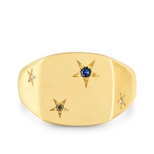 Jeulia 18K <b>Gold</b> Plated Star Square Signet <b>Ring</b>-Trendy Bezel <b>Set</b> Gemstone Statement <b>Ring</b> - Product Image 1