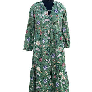<b>Women</b> Cotton Summer <b>Dress</b> Hand Block Print Cotton <b>Dress</b> V-neck Full Sleeves Long Maxi Gown Summer/Season - Product Image 1