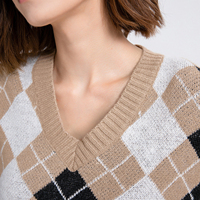 Pull Argyle Haut de Gamme Écologique pour Femme – Respirant, Chaud, Manches Longues, Motif Uni – Nouvelle Collection Automne – Dernière Taille