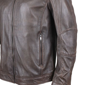 Chaqueta de Cuero para Hombre, Estilo Casual, con Cuello Alto, de Piel de Vaca Marrón Desgastada, 100% Cuero Genuino, Servicio OEM - Product Image 2