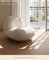 Fauteuil de détente moderne avec revêtement en tissu doux en peau de mouton et base en bois pour salon, chambre et appartement