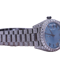 Montre en or blanc pleine or avec cadran bleu sertie de diamants, certifiée GRA, moissanite VVS, style hip-hop, sertie à la main, montre de luxe - Product Image 3