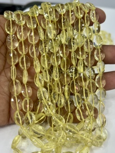 Cuentas de forma ovalada facetadas de cuarzo limón natural AAA tamaño 8x10mm aprox. Cuentas de hilo de 14 pulgadas para hacer joyas - Product Image 3