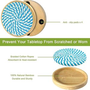 Posavasos de mesa de madera hecho a mano, cuerda de algodón empanada tejida de yute, clásico para comedor, decoraciones navideñas, reuniones familiares - Product Image 3