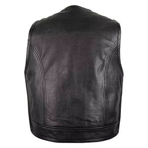 2026 Professional Men's Premium Quality Motorcycle Biker <b>Vest</b> Perforated <b>Black</b> Cow Skin Casual Canvas Breathable Front Pocket - Product Image 3
