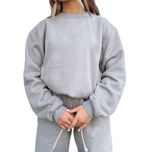 Haute qualité 2023 poids lourd épais hiver blanc femmes à capuche pantalons de survêtement deux pièces ensemble décontracté Sport survêtement Logo personnalisé - Product Image 2