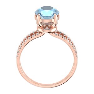 Anillos de Compromiso de Oro Rosa de 14K con Diamantes de Lujo REYES para Mujer, Corte Brillante Redondo, Piedra Preciosa de Aguamarina de 2 Quilates, Joyería Fina - Product Image 4