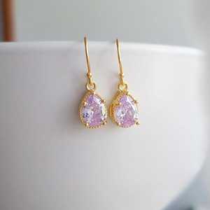 Purple Amethyst Gemstone Charms 925 Sterling Silver Gold Plated Cute Dangle Earrings-High Quality Unique Design Anniversary Gift - Product Image 1