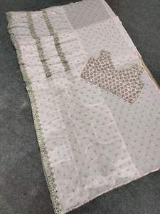 Georgette-Saree de imitación para fiesta, aspecto elegante, Saree, calidad prémium, precio al por mayor, exportación y fabricante de la India - Product Image 3