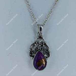 Turquoise Necklace 925 Sterling <b>Silver</b> Handmade Pendant Chain Purple Copper Turquoise Jewelry Pear Shape Fine Pendants Charms - Product Image 6