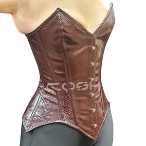 Corset bustier de luxe marron en PVC à texture reptile, avec armatures en acier, pour le modelage corporel, à bonnets pointus en V - Product Image 3