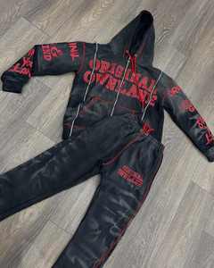 Sudadera con capucha para hombre, holgada, estampada, con lavado ácido, forro polar, transpirable, de secado rápido, cortavientos, talla grande, estilo urbano, con 3 cremalleras - Product Image 2