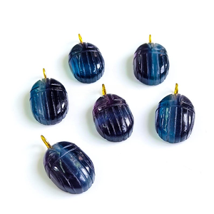 Pendentif sculpté en scarabée en fluorite naturelle multi-couleurs, plaqué or en argent sterling 925, fait main, bijou en pierre précieuse pour femmes - Product Image 4
