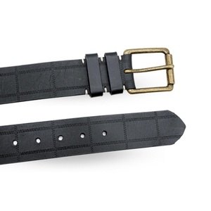 Ceinture décontractée en cuir de vachette naturel classique noir Premium pour hommes ceinture en jean à boucle ardillon en laiton à rouleau solide - Product Image 3