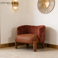 Fauteuil de salon en cuir PU minimaliste italien de haute qualité avec base en bois, fauteuil de lecture moderne pour la maison