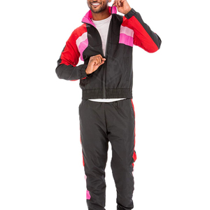 Ensemble survêtement 2 pièces pour homme, veste coupe-vent et pantalon, couleur contrastée, léger, fermeture éclair, 100% coton, respirant et séchage rapide - Product Image 6