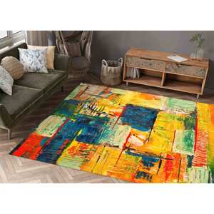 Alfombra estampada con diseño de pintura amarilla: azul marino, moderna, para cocina, colorida, pequeña, antideslizante, para regalo, tipo runner, abstracta, de terciopelo - Product Image 1