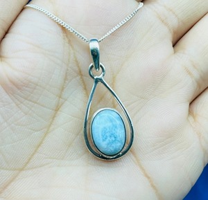 Colgante de plata de Larimar natural, colgante de plata de ley 925, colgante de declaración de plata con piedras preciosas de Larimar, collar para ella - Product Image 2