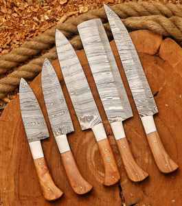Juego de Cuchillos de Chef de 5 Piezas de Acero de Damasco de Alta Calidad, Hechos a Mano, Venta Caliente, Uso en Cocina, Directo de Fábrica, con Mango de Madera y Funda - Product Image 5