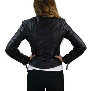 Mujeres 2025 nueva moda chaqueta de cuero suelta para motocicleta satén Vintage manga larga bolsillos laterales Reversible transpirable prendas de vestir exteriores - Product Image 3