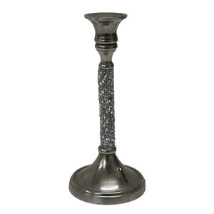 Grand porte-bougie en aluminium et perles couleur argent pour la décoration de la maison, look de luxe pour mariage - Product Image 2