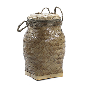 Handmade Bamboo Woven Rice <b>Basket</b> <b>With</b> <b>Lid</b> Traditional Indonesian Food Container Eco Friendly Storage Box Rustic Kitchen Decor - Product Image 4