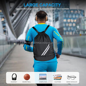 Mochila deportiva impermeable con cordón para uso en gimnasio Bolsas con cremallera con compartimento para zapatos Botella de agua Bolsillos de malla Baloncesto Fútbol - Product Image 6