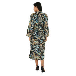 Women's <b>Flowy</b> Black and Blue Paisley Silk Sari One Size Cami Kimono Set with Chiffon <b>Top</b> - Product Image 6