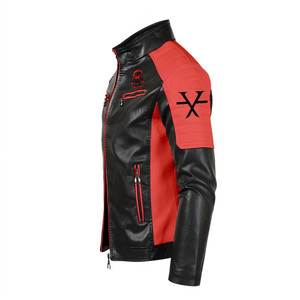 Giacca in pelle Slim Fit T6X con colletto rialzato rosso e nero per abbigliamento da corsa per moto e Auto - Product Image 5