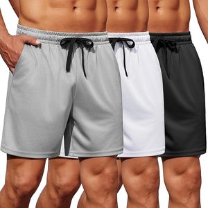 Pantalones cortos de gimnasio ligeros de poliéster 100% para hombre, paquete de 3 pantalones cortos de entrenamiento atlético de estilo informal con bolsillos con cordón de malla de secado rápido - Product Image 3