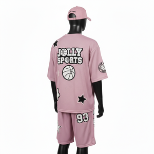 Ensemble short de basket-ball pour homme, tissu en maille polyester de haute qualité, rose clair, vêtements de sport avec logo personnalisé, ensemble short pour homme - Product Image 5