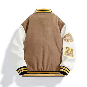 Veste de baseball d'hiver personnalisée pour hommes et femmes tissu de laine épaissie longue décontractée haute rue toile tissée vestes d'école unique - Product Image 5
