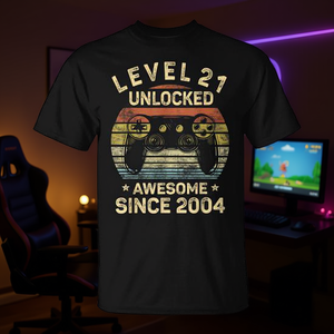 Camiseta de cumpleaños número 21 desbloqueada de nivel 21 para jugadores de 21 años o más - Product Image 3