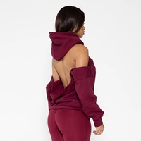 Sudadera con capucha para mujer y adolescente, con espalda abierta y hombros descubiertos, de forro polar transpirable, extragrande, diseño asimétrico personalizado, larga