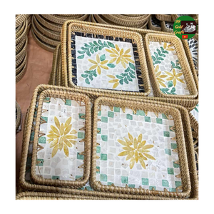 Plateau en mosaïque de rotin et de nacre, design personnalisé, tissé à la main, plateau de service en mosaïque de rotin pour la décoration de la maison, en provenance du Vietnam - Product Image 4