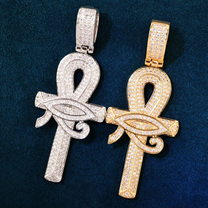 Collier pendentif croix en or massif 10kt classique pour femmes filles glacé avec diamants Moissanite taille ronde - Product Image 1