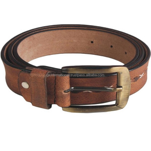 Ceinture décontractée en cuir texturé marron de haute qualité pour hommes ceintures et accessoires en cuir de vachette pleine fleur faits à la main au meilleur prix - Product Image 1