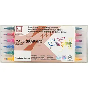 [KURETAKE] Kuretake Zig Calligraphy 2 Dual Tip Markers 6 Colors Set, 2mm, 3.5mm, Square Tips, AP-Certified, No Mess, Photo-Safe,