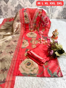 Vêtements ethniques indiens Jarna soie de qualité supérieure avec pantalon Kurti travaillé à la main et Dupatta exportateur et fournisseur indiens vente entière - Product Image 6