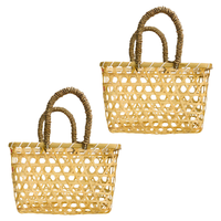 Panier cadeau en bambou et paille fait main au Vietnam avec herbe marine, parfait pour les mariages, les fêtes et les célébrations